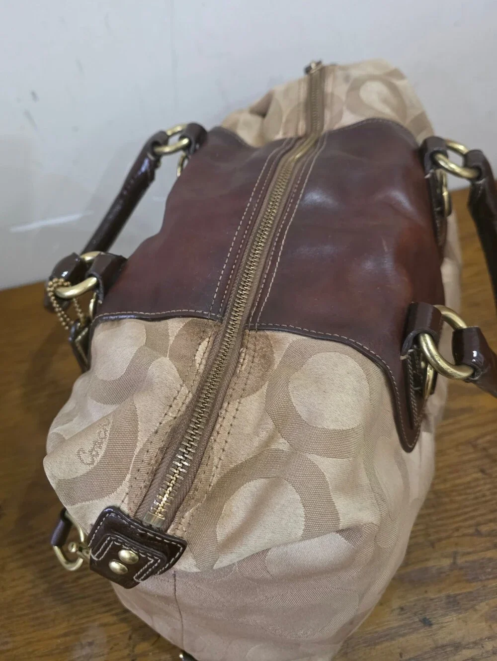 Coach Madison Signature Sateen beige/Brown Satchel/Shoulder Bag